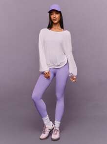 GLOWMODE 24" FeatherFit™ Soft Slay Sweat-Wicking Stretchy No Front Seam Ultra High-Rise Waist Leggings With Side Pockets Low-Impact Yoga Pilates Barre Studio Daily Casual Wear  Spring Summer - Lilac Purple - View 4