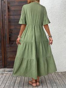 EMERY ROSE Women's Solid Color Minimalist Casual Mid-Length Dress, Short Sleeve Green Maxi Dress Casual Maxi Dress Short Sleeve Maxi Dress Women Summer Dress Vacation Dress Fall Clothes,Casual Dresses For Women Chic Dress - Green - View 2