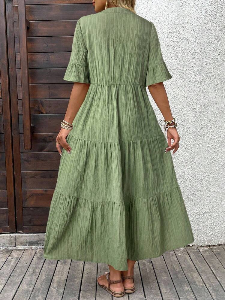 Women's Solid Color Minimalist Casual Mid-Length Dress, Short Sleeve Green Maxi Dress Casual Maxi Dress Short Sleeve Maxi Dress Women Summer Dress Vacation Dress Fall Clothes,Casual Dresses For Women Chic Dress,Casual