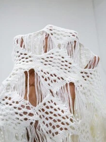 LanaWest Enfärgad, ihålig tofs, bohemisk lång kofta för kvinnor - Vitt - Visa 3