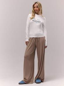 MUSERA Women's Wide Leg Pointelle Relaxed Elasticated Drawstring Waist Trousers,Chocolate Brown Autumn Casual Lounge Old Money Cute Cottage Core Pants - Brown - View 2