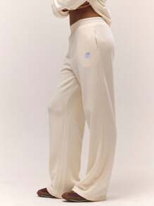 MUSERA Wide Leg Elasticated Waist Relaxed Logo Embroidered Joggers Co-Ord Bottoms Only Fall Autumn Old Money Cute Country Cottage Core Back To School Butter Yellow Casual For Women Butterscotch Fall Autumn Winter S Party - Beige - View 3