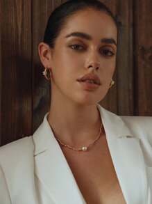 Opalesca 1pc Pearl/Mother Of Pearl, Metallic, Beaded Necklace - Casual, Work, Elegant, Luxury, Cute, Wedding, Sexy, Vacation, Y2K, For Mom, Women, Girl, Fall, Autumn, Winter, Festival, Holiday, Vacation, Old Money, Halloween,For Mom/Women/Girl/Mother,Fall/Autumn/Winter,Outfits,Charm Necklace,Old Money,Premium,Pearl,Elegant,Fairycore/Fairy - Gold - View 3