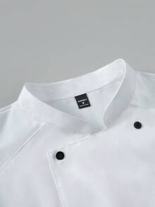 Manfinity Homme Men's Solid Color Short Sleeve Stand Collar Chef Shirt Chef Coat Chef Jacket Men Short Sleeve Chef Coat White Chef Jacket - White - View 4