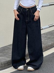 Dazy Kids 少女宽松阔腿牛仔裤，百搭风格，适合上学和秋季穿着。