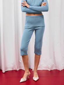 COUREZ 低腰针织七分裤搭配叠层半裙 / Y2K 秋季女装 秋季休闲可爱女装外出穿搭 - 霧霾藍 - 查看 4