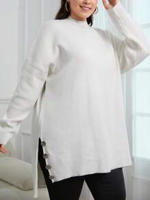 EURMUSE 大码优雅毛衣，适合冬季 - 白色 - 查看 1