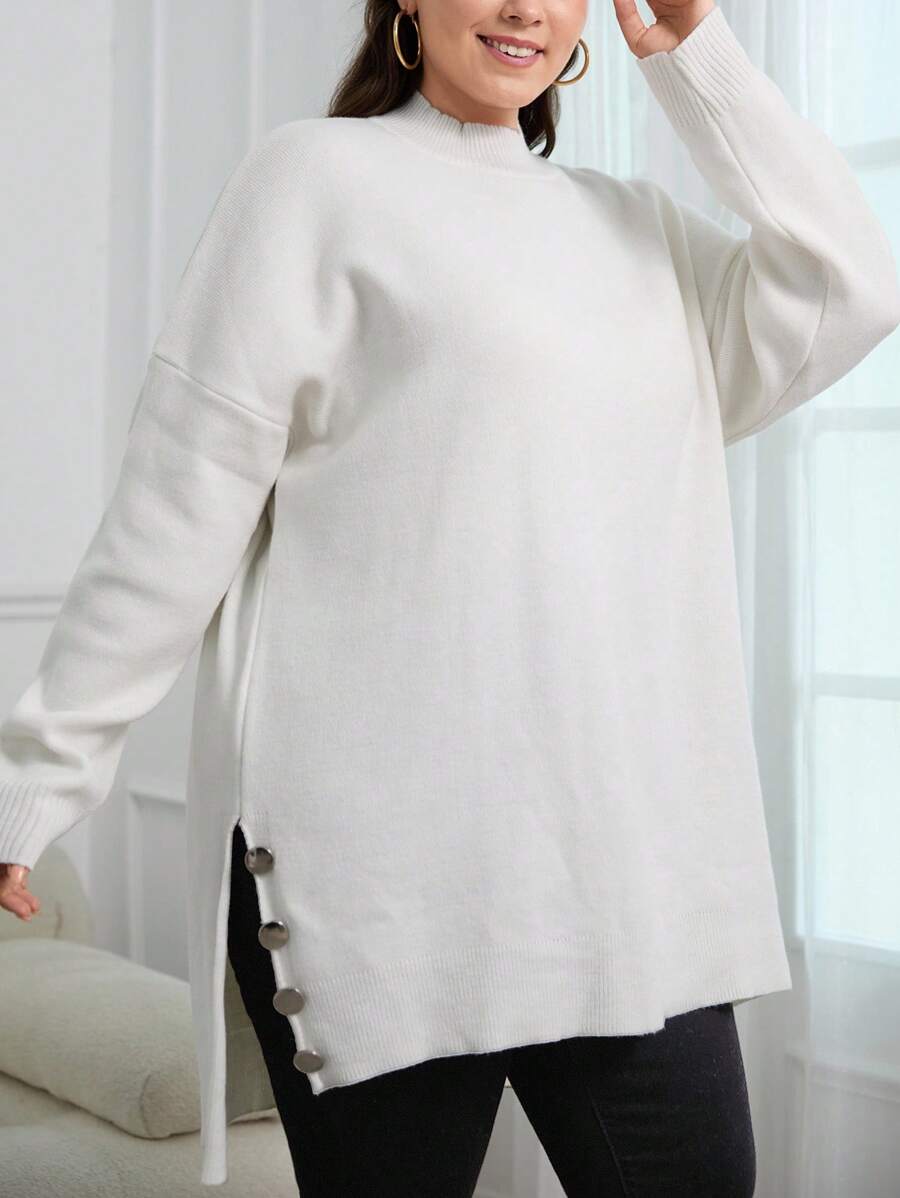 EURMUSE 大码优雅毛衣，适合冬季 - 白色 - 查看 1