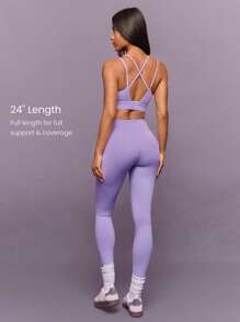 GLOWMODE 24" FeatherFit™ Soft Slay Sweat-Wicking Stretchy No Front Seam Ultra High-Rise Waist Leggings With Side Pockets Low-Impact Yoga Pilates Barre Studio Daily Casual Wear  Spring Summer - Lilac Purple - View 2