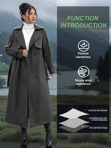 Vionelle Plus Size Women's New Autumn/Winter Long Windbreaker Jacket, Fashion Loose Niche Waterproof Outdoor Mid-Length Coat Women Trench Coat Long Rain Coat For Women Waterproof Trench Coat Women Outerwear Windproof Trench Coat Fall