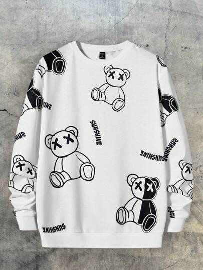 AXEPEAK 男士休闲熊字母图案卫衣，秋季款，长袖上衣
