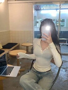 DAZY Women's Korean Style Casual Long Sleeve Basic T-Shirt, Suitable For Spring And Autumn