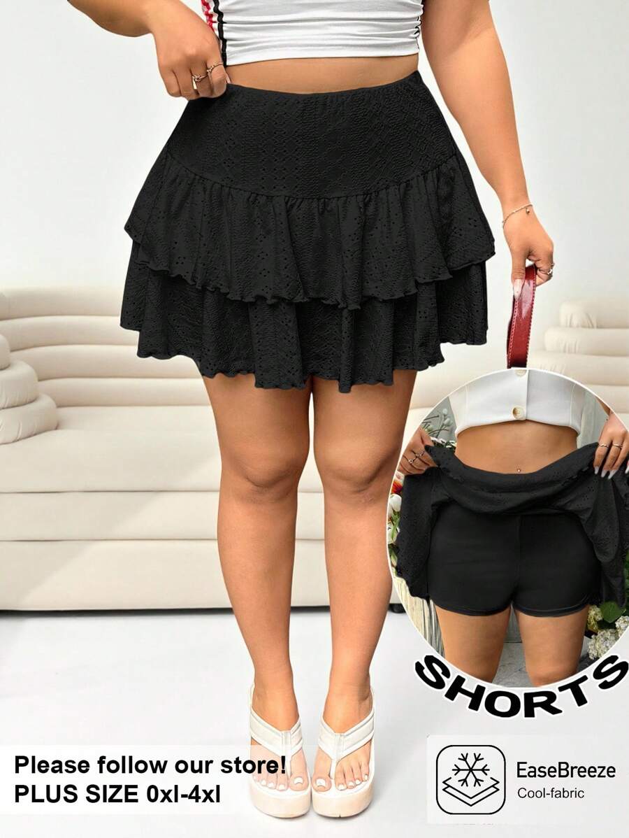 Solflare Plus Size Black Layered Cake Skirt, Holiday/Vacation - Black - View 1