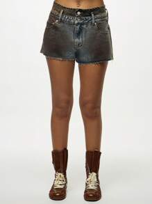 SUMWON WOMEN Distressed Raw Edge High Waisted Denim Shorts Festival Summer Hot Pants Street Style Ripped Bottom Casual Weekend Jean Shorts