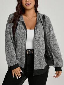 SHEIN LUNE 大码时尚百搭抽绳连帽外套，适合秋季女装、返校季、纳什维尔教师外出、早午餐、乡村风格等场合。大码连帽衫，女式大码冬季外套，大码拉链连帽衫，秋冬外套，女式冬季上衣，适合学生、教师、大码飞行员夹克、冬季外套、女式冬季外出上衣、女式拉链连帽衫外套、冬季外套，适合秋季穿着。 - 彩色 - 查看 4