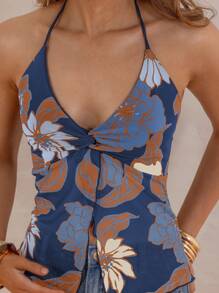 Aralina Women's Retro Style Printed Halter Neck Tank Top - Multicolor - View 4