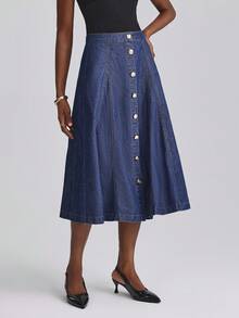 SHEIN Frenchy Minifalda de mezclilla casual de unicolor para mujer - Azul - Ver 9