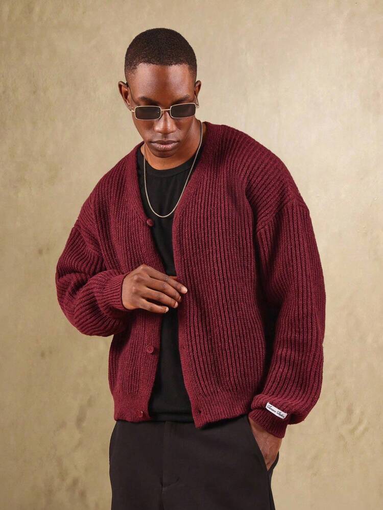 Ribbed Knit Cardigan With Button Front Closure