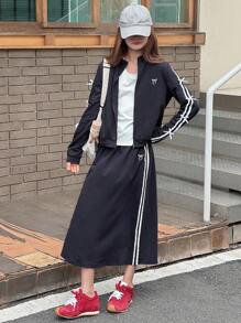 Dazy Kids Teen GirlCasual Sports Suit, Bow Jacket And Skirt, Student Autumn Outfit