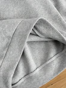 Tween Girl All-Match Versatile Casual Crew Neck Loose Solid Gray Sweatshirt With Bow Decor, Autumn/Winter