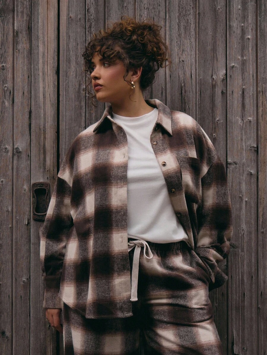 MUSERA Plus Size Button Down Collared Check Shirt Fit Cute Holiday Elegant Romantic Curve Farmhouse Clothes Spring Summer - Multicolor - View 1