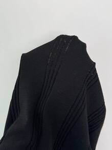 Elenzga 女式休闲领口抽绳腰部拼色毛衣裙，学院风，适合返校、圣诞节、新年、感恩节礼物 - 黑色 - 查看 6