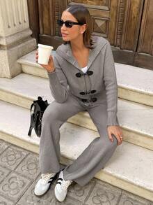 Aloruh 2pcs Khaki Casual Knitted Sweater Set For Women In Fall/Winter - Khaki - View 2