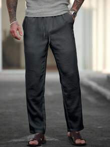 Manfinity Homme Men's Casual Solid Color Tapered Pants - Dark Grey - View 3