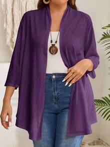 EMERY ROSE Plus Size Plain Long Sleeve Coat, Casual Daily Wear,Vacation,Boho