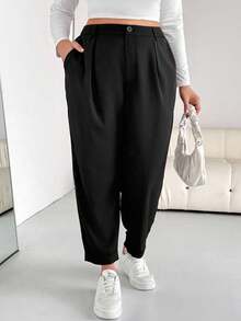 SHEIN Essnce Pantaloni neri classici a vita alta, casual, comodi e versatili, adatti per la primavera e l'autunno, ideali per l'ufficio e il tempo libero, stile semplice