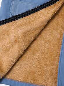 SHEIN 男童休闲保暖连帽中长款加厚梭织派克大衣，适合上学、花园、海滩、生日、春、夏、秋、冬等各种场合，也适合返校季穿着。男童冬季外套，男童蓝色外套，儿童秋季冬季夹克 - 藍色 - 查看 7