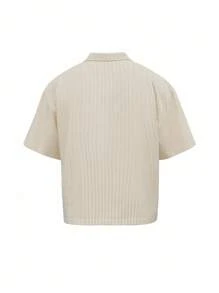 Manfinity Dauomo 男士条纹短袖单排扣休闲/商务衬衫 - 棕色 - 查看 2