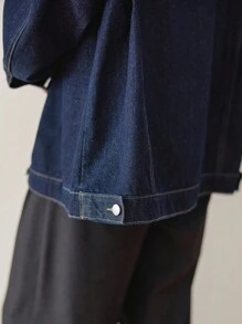 Dazy-Less 女士宽松商务休闲工装风格牛仔夹克，大口袋，适合秋冬季