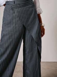 COSMINA Damen gestreifte Vintage Weite Bein Loose Lässig Hose, Business Lässig Stil für Herbst/Winter