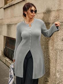 Easura كارديجان طويل مضفر بأكمام طويلة وأزرار فردية للنساء ذوات الحجم الكبير، لون أحادي