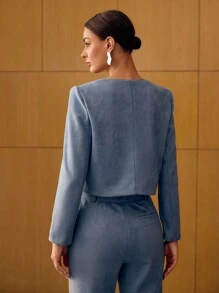 MOTF PREMIUM SUEDE RHINESTONE DETAIL BUTTON UP JACKET - Blue - View 3