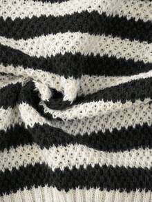 EMERY ROSE Women's Casual Striped Cardigan,Long Sleeve Tops - Black and White - View 6