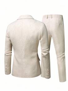 Manfinity Mode Conjunto de Blazer e Calça em Jacquard de Cor Sólida para Homens Plus Size - Preto - Visão 2
