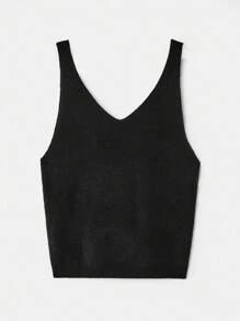 lacRébo Top de punto acanalado negro con bordado de rosa, top para regreso a clases, top de vacaciones, top de otoño, ropa de mujer de otoño e invierno - Negro - Ver 6