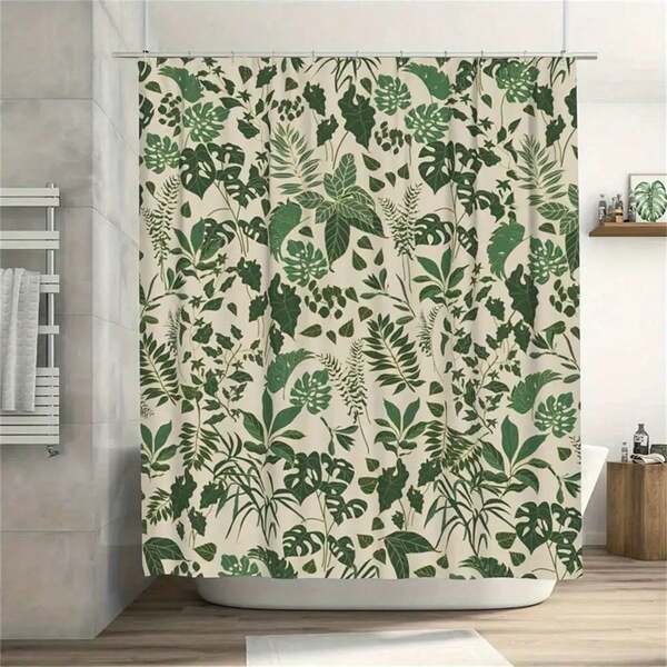 SHEIN Polyester Bohemian Shower Curtain Green Shower Curtain Cute Floral Shower Curtain Bathroom Full Body Jungle Tropical Leaf Plant Shower Curtain Waterproof Polyester Fabric Shower Curtain Home Bathroom Decor Fall Decor Bathroom Accessories Back To School