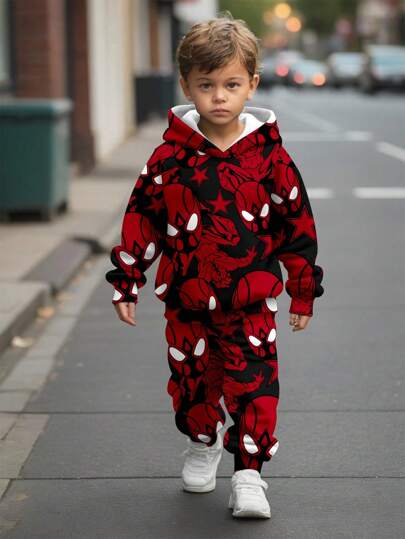 SHEIN 2pcs/Set Young Boys Loose Casual Comfortable Long Sleeve Hoodie Sweatshirt Set