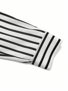 GlowEve Casual Commute Contrast Color Block Striped Wrap Shirt Fall Cloth For Women - Black - View 4