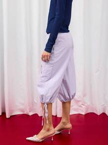 COUREZ Quần lửng cạp thấp có túi phía trước / Phong cách Y2K Thu Đông dành cho nữ, quần cargo nữ thường ngày dễ thương. - Màu tím - Xem 6