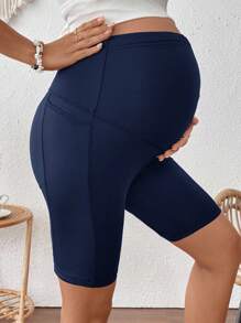SHEIN Maternity Casual Solid Color Adjustable Waist Leggings
