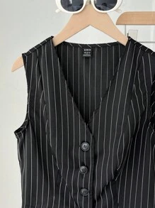 Elamini 女士職場利器——直條紋西裝馬甲和裤子套裝 - 黑色 - 查看 5