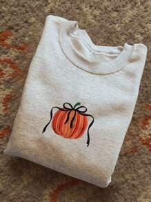 INAWLY Sweatshirt Leher Bulat dengan Bordir Pita Halloween - Light Grey - View 3