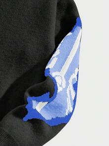 ROMWE MEN Goth Men's Crew Neck Drop Shoulder Long Sleeve Creative Skull Pattern Jacquard Casual Pullover Sweater , Fall Winter - Blue - View 3