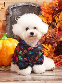 PETSIN Halloween Patterned Hooded Sweatshirt With Colorful Halloween Elements - Multicolor - View 5