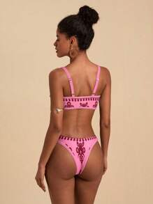 Travachic Damen Sommer Strand Blumen Muster Sexy Bikini Badeanzug Set, Rosa Bikini Set Zwei Teile Badeanzug, Bademode für Damen, Rosa Bescheidener Bikini Set 2 Teile Badeanzug - Heißes Pink - Übersicht 2