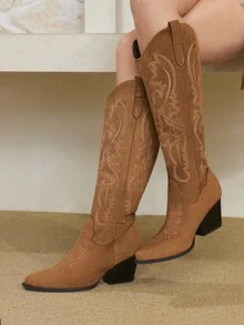 Styleloop 中筒靴，编织纹理，适合度假、波西米亚风、西部风、音乐节、万圣节、圣诞派对服装 - 棕色 - 查看 2